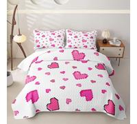 Homewish Vibrant Pink Pixel Pattern Quilted Bedspread Set King