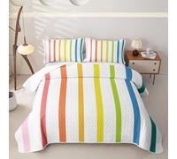 Homewish Vibrant Rainbow Striped Single Quilted Bedspread