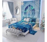 Homewish Victorian Castle Bed Sheet Full Size,Gothic Architecture Bedding Sets 4Pcs for Kids Girls Boys Teens Room Decor,Dreamy Aurora Fitted Sheets Ice Snow Sheet(Fitted+Flat+2 Pillowcases)