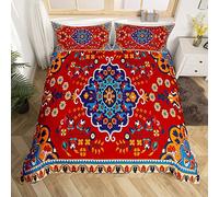 Homewish Vintage Bed Set Duvet Cover Blue Oriental Medallion Bedding Set Double Boho Turkish Comforter Cover Himalayas Bohemian Bed Cover Microfiber Cozy Red Decotive 3 Pieces With Zipper Closure