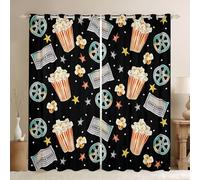 Homewish Vintage Cinema Theme Window Curtains 46 x 72 Inch 2 Panel Sets - Movie Ticket Popcorn Blackout Curtains Film Reel Window Treatments Drapes Grey Yellow Stars for Bedroom