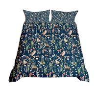 Homewish Vintage Floral Duvet Cover Double, Cute Woodland Animals Print Bedding Set for Kids Boys Grisl Adults, Aesthetic Botanical Flower Bedding & Linen, Reversible Duvet Cover Sets (Navy Blue)