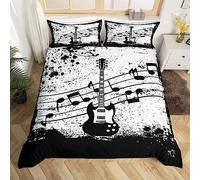 Homewish Vintage Guitar Bedding Sets Single Music Notes Comforter Cover, Musical Instrument Bed Set Retro Grunge Duvet Cover, Popstar Musician Quilt Cover with 1 Pillowcase Soft Cozy (Zipper Closure)
