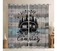 Homewish Vintage Happy Camping Blackout Curtains 46 x 54 Inch 2 Panel - Rustic Camping RV Car Window Curtains for Living Room - Retro Wood Camp Camper Window Treatments Drapes Decor