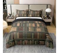 Homewish Vintage library books Bedding Single with 1 Pillowcase - reading Literary Lover Cotton Duvet Cover Set Wooden Bookshelf Quilt Cover Victorian aesthetics Bed Sets