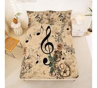 Homewish Vintage Musical notes Single Fitted Sheet Victorian steampunk Bed Sheets Deep Pocket 16 inch (40 cm),Beige Roses boho florals Bedding Set Bed Cover with 1 Pillowcase