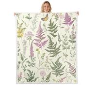 Homewish Watercolor Botanical Fuzzy Plush Throw Floral Butterfly Fleece Blanket Rustic Wildflower Sherpa Blanket - Country Flower Plants Decor for Bed Couch Baby 30"x40"