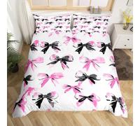 Homewish Watercolor Bow Bedding Set Black Pink Bows Comforter Cover Super King,Preppy Aesthetic Dreamy Duvet Cover for Kids Boys Girls Princess Style Bed Set