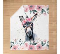 Homewish Watercolor Cute Donkey Flannel Blanket 40x50 Inch