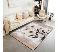 Homewish Watercolor Daisy Flowers Area Rug 150x200 cm Abstract Oil Painting Carpet Rustic Farmhouse Indoor Floor Mat Ombre Beige Brown Grey White Decorative Washable Rug