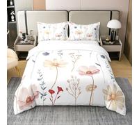Homewish Watercolor Floral Comforter Cover Single,Coral Beige Flower Bedding Set,Modern Minimalist White Bed Set Pastoral Branches Aesthetic Duvet Cover for Teens Adult Women Bedroom Decor