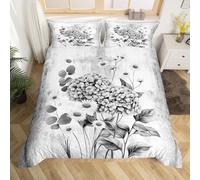 Homewish Watercolor Hydrangea Floral Duvet Cover Cot Size Abstract Oil Painting Comforter Cover Rustic Farmhouse Bedding Set Gray White Flowers Bed Set