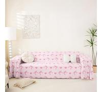 Homewish Watercolor Pink Bow Sofa Cover, Cute Bows Pet Friendly Couch Cushion Protector, Kawaii Bow Love Hearts Sofa Slipcover Coquette Princess Themed Furniture Protector For Pets, Kids, 180x300