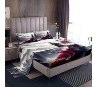 Homewish Watercolor Samurai Bed Sheets Single Japanese Style Sheet Set Mountain Bedding Set - Ukiyoe Fitted Flat Sheets 3 Piece
