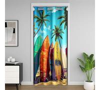 Homewish Watercolor Surfboard Blackout Curtain for Kids,Tropical Palm Trees Door Curtain For Doorway Privacy 34" W x 80" L,Natural Beach Door Drape,Hawaiian Vacation Window Treatment 34" W x 80" L