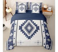 Homewish Western Aztec 7 Piece Double Bedding Set | Tribal Southwestern Geometric Duvet Cover Sets Exotic Boho Fitted Sheet with Pillow Cases Cushion Covers 45x45