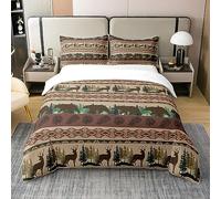 Homewish Western Boho 100% Cotton Duvet Cover Double,Hunting Bear Moose Comforter Cover,Southwestern Native Aztec Bedding Set for Cowboys Cowgirls,Boho Farmhouse Wildlife Quilt Cover,Brown
