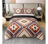 Homewish Western Boho Aztec 100% Cotton Duvet Cover Single Southwestern Bedding Set For Kids Boys Girls Adults Rustic Farmhouse Quilt Cover Navy Blue Orange Bed Set 2 Pcs