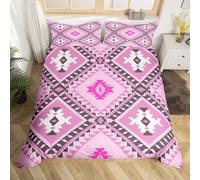 Homewish Western Boho Aztec Duvet Cover Super King Bohemian Rustic Farmhouse Bedding Set Southwestern Diamond Quilt Cover For Kids Boys Girls,Hot Pink Purple Bed Set
