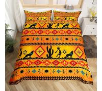 Homewish Western Duvet Cover Native Indian Style King Bedding Sets,Wolf Comforter Cover Bohemian Sun Bed Set,Exotic Geometric Aztec Southwestern Decor,Orange