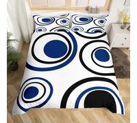 Homewish White Blue Black Striped Single Quilt Cover Modern Circle Abstract Duvet Cover Contemporary Graffiti Lines Bed Set Minimalists Aesthetic Boho Bedding Set