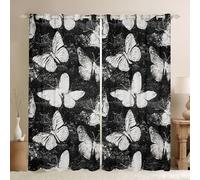 Homewish White Butterfly Window Curtains 52 x 63 Inch 2 Panel Sets - Vintage Rustic Blackout Curtains Gothic Window Treatments Drapes Galaxy Aesthetic Animal for Bedroom