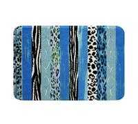 Homewish White Dark Blue Stripe Leopard Print Bath Mat for Bathroom Cheetah Geometric Door Mat for Bedroom Bathroom Rug Non Slip - Animal Skin Pattern Warm Soft Bedclothes Entrance Rug 20"x32"