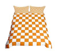 Homewish White Orange Checkered Bedding Set Single Buffalo Plaid Grid Comforter Cover,Checkerboard Duvet Cover For Kids Adults Men Women Aesthetics Gingham Quilt Cover Modern Room Decor