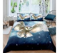 Homewish White Owl Duvet Cover Eagle Safari Animals Comforter Cover For Kids Boys Girls Room Decor Glitter Starlight Bedding Set Wildlife Natural Landscape Quilt Cover 2 Pieces Single Size Blue