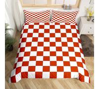 Homewish White Rust Red Checkered Bedding Set Buffalo Plaid Grid Comforter Cover Single,Checkerboard Duvet Cover For Kids Adults Men Women Aesthetics Gingham Quilt Cover Modern Room Decor
