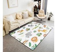 Homewish Wild Animals Area Rugs 150x200 cm for Bedside Kitchen Safari Animals Non Slip Rug Cute Crocodile Lion Carpet Kids Cartoon Elephant Giraffe Tropical Decorative Accent Rug