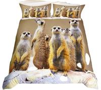 Homewish Wild Meerkats Bedding Sets Double Kids Brown Comforter Cover, Nature Theme Bed Set Animal Duvet Cover, Woodland Wildlife Quilt Cover for All Seasons 3Pcs with 2 Pillow Case (Zipper Closure)