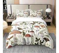 Homewish Wild Mushroom Double 100% Cotton Duvet Cover Outdoor Natural Plants Bedding Set Lovers Botanical Rustic Comforter Cover Vintage Flowers Woodland Mushrooms Bed Sets with 2 Pillow Cases,White