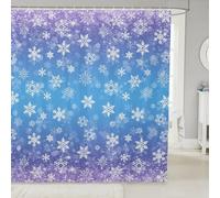 Homewish Winter Christmas Shower Curtain 72" W x 72" L -Purple Blue Ombre Snowflake Waterproof Bathroom Curtains Cartoon Xmas Theme Bath Curtain,Cute White Snow Bathroom Accessories