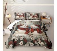 Homewish Winter Christmas Snowman Quilted Bedspread Set King