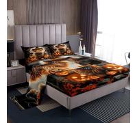 Homewish Witch Hat Highland Cow Sheet Set Double Halloween Pumpkin Lantern Bed Sheets Fall Leaves Bedding - Gothic Crow Bed Sheets Set 4 Piece
