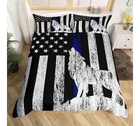 Homewish Wolf Bedding Set Double Size Retro Flag Duvet Cover Howling Wolf Stars Stripe Flag Comforter Cover For Kids Boys Girls Teen Wild Animal Print Bedspread Cover 2 Pillow Cases Blue
