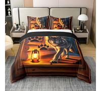 Homewish Wolf Double Duvet Cover with 2 Pillowcases - Hunting Wild Animal Cotton Bedding Set Rustic Cabin Western Quilt Cover Woodland Wildlife Farmhouse Bed Sets