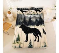 Homewish Wolf King Size Fitted Sheet Hunting Wild Animal Bed Sheets Deep Pocket 16 inch (40 cm),Rustic Farmhouse Cabin Bedding Set Vintage Forest Wildlife Bed Cover with 2 Pillowcases