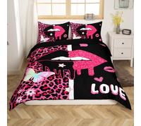 Homewish Women Pink Lip Bedding Set Single Size, Pink Leopard Print Quilt Cover Butterfly Love Heart Duvet Cover For Teens Adult Room, Glitter Romantic Themed Bed Set 2 Piece, Breathable