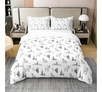 Homewish Woodland Animals Cotton Duvet Cover Single Bear Deer Wolf Hunting Theme Comforter Cover | Rustic Cabin Lodge Decor Bedding Set Farmhouse Wildlife Mountain Black White Bed Set 2 Pcs