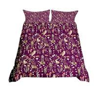 Homewish Woodland Plum Super King Duvet Set Microfiber Reversible, Vintage Floral Bedding Set for Girls Women, Cute Animal Print Duvet Cover, Aesthetic Spring Garden Flower Quilt Cover (Purple)