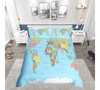 Homewish World Map Duvet Cover King Multicolored Bedding Set 3D Geography Blue Ocean Bedroom Decor Comforter Cover America Europe Asia Africa Quilt Cover