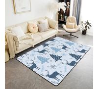 Homewish Xmas Animal Deer Area Rug 100x150 cm Cartoon Christmas Tree Living Room Rug Non Slip Woodland Animal Deer Carpet For Bedroom Kitchen New Year Snowflake Pattern Indoor Floor Mat Non Slip