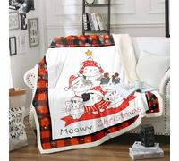 Homewish Xmas Gift Fuzzy Blanket for Teen Boy Christmas Cat Kawaii Kitten Fleece Blanket 40x50, Meowy Christmas Throw Blanket Geometry Checkered Plush Bed Blanket for Sofa Couch (Black Red White)