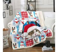 Homewish Xmas Kawaii Cat Throw Blanket 40x50 Fleece Blanket for Boys Girls Christmas Santa Claus Snowman Print Fuzzy Blanket Toddler Winter Snowflake Patchwork Theme Plush Bed Blanket for Sofa Couch