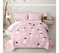 Homewish Xmas Pink Snowman Quilted Bedspread King