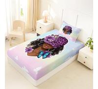 Homewish Y2K Black Magic Bed Sheets Single Aesthetic Floral Butterfly Fitted Sheet Purple Leopard Print Hat Bedding Set for Kids Boys Girls,Pastel Gradient Polka Dot Bed Cover 2 Pcs