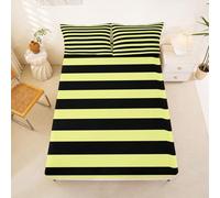 Homewish Yellow and Black Stripes Bedding Set Double Modern Geometric Striped Fitted Sheet Abstract Horizontal Stripes Bed Sheets for Kids Teens Girls,Aesthetic Simple Lines Bed Cover 3 Pcs