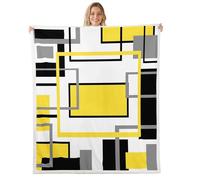 Homewish Yellow Black Modern Blanket 30x40 Inches - Geometric Patchwork Fleece Blanket for Kids Adults - Patchwork Striped Throws - Abstract Minimalist Sofa Throw Microfiber